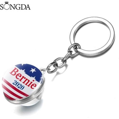New Presidential Election 2020 Joe Biden Bernie Keychain Fashion Double Sided Glass Ball Keychain For Women Men Jewelry