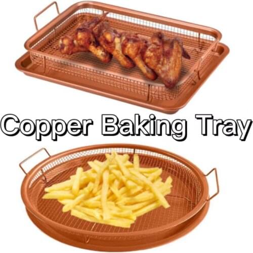 Copper Baking Tray Oil Frying Baking Pan Non-stick Chips Basket Baking Dish Grill Mesh Kitchen Tools