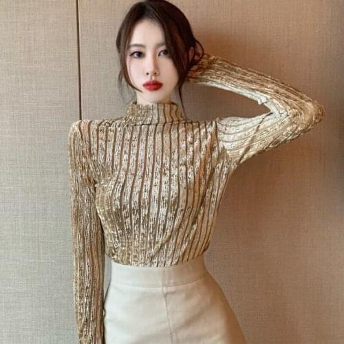 Fall / Winter 2020 New Fashion Half High Collar Long Sleeve Base Coat For Women With Slim Fit T-Shirt Large Size Top For Women