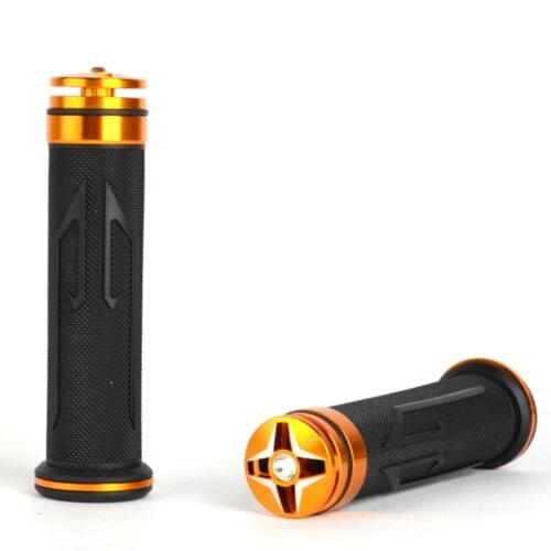 Pair 7/8" 22mm Gold Aluminum Black Grained Rubber Motorcycle Handlebar Hand Grip