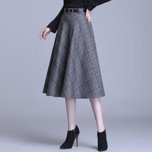 Plaid midi skirts 2021 new OL lady professional long skirt young women high-waisted plus size A-line plested plaid skirts BSQ023
