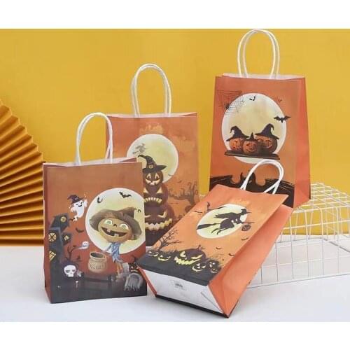 Halloween Gift Bag Kraft Paper Bag Pumpkin Scarecrow Ghost Castle Cartoon Candy Bag Holiday Gift Packaging Bag