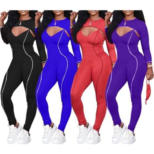 Casual Women Solid Jumpsuits Long Sleeves Sling Bodysuit Long Sleeve Covers Skinny Raised Lines Pattern Outdoor Wear Clubwear