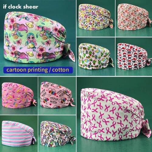 Adjustable scrubs women Unisex Printing Cotton Scrub Hat Beauty medical Working Caps Nurse Hat Elastic Doctor Nurse Accessories