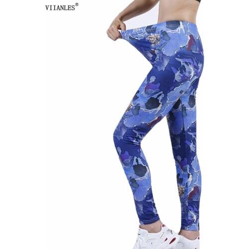 VIIANLES Print Yoga Pants Womens High Waist Workout Running Sports Leggings Fitness Push Up Printing Sexy Elastic Slim Tight