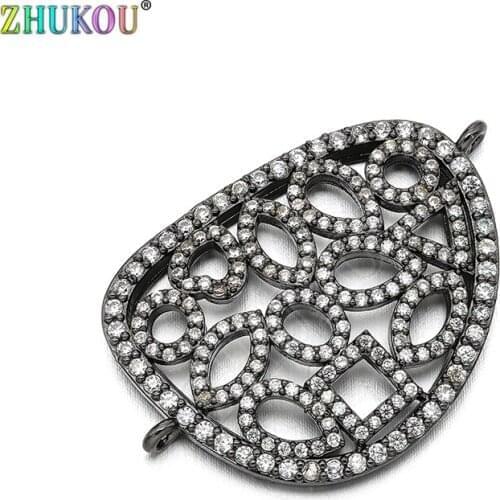 24*35mm Brass Cubic Zirconia Flower Connectors DIY Jewelry Findings, Mixed Color, Hole: 1.2mm, Model: VS265