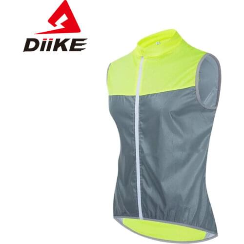 DIIKE Reflective Men Cycling Vest Windstopper Windproof Bike Bicycle Running Vest with Back Zipper Pocket Reflective Clothing