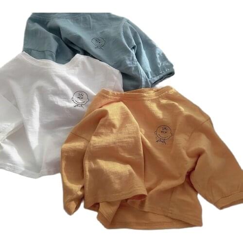 Pure cotton loose bottoming boys and girls unisex soft all-match long-sleeved shirt children Korean art fan T-shirt P4321