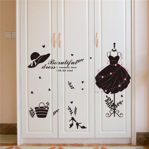 Modern little black skirt dress girl hat rack wall stick waterproof applicable to clothing shop living room childrens room