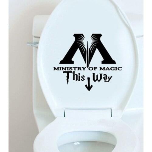Funny Toilet Stickers Ministry Of Magic This Way Sticker Waterproof Home Decor Removable DIY Bathroom Wall Decal Decoration
