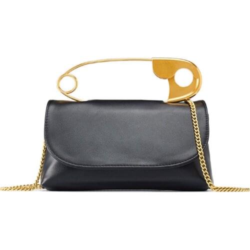 Women Cool Large Pin Soft PU Leather Black Handbag Square Shoulder Messenger Bag X5XA