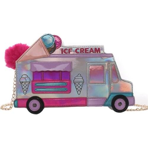 Women Girl Cartoon Ice Cream Car Shaped PU Leather Handbag Shoulder Messenger Crossbody Bag Satchel Tote Purse