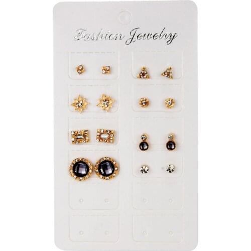 Women Elegant Cubic Zircon Stud Earrings Geometric Round Earrings Black Crystal Ear Stud Set Fashion Charm Party Jewelry Gifts
