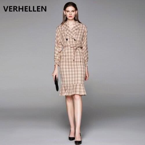 VERHELLEN Runway Designer High Quality 2020 Spring Autumn Womens Long Sleeve Workplace Elegant Chic Office Ladies Party Dresses
