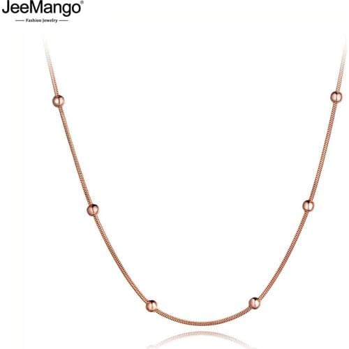 JeeMango Trendy Rose Gold Color Round Beads Chain Link Necklaces Jewelry Titanium Steel Choker Necklace For Women Girls JN19079