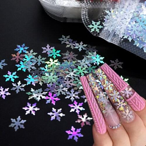 Winter 3D Snow Flake Nails Glitter Christmas Snowflakes Laser Mixed Sequins For DIY Charms Autumn Nail Art Decorations RK140165