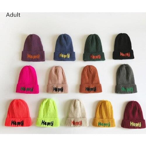 Winter Warm Casual Men Women Hat Embroidery Letters Woolen Crochet Knit Cap Unisex Candy Color Adult Beanie Hat Caps 13 Colors