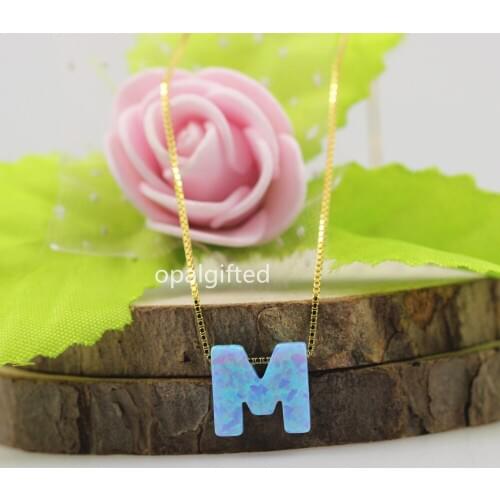 1pc/lot)Free Shipping 10.8*10mm M letter with 925 Sterling Silver Jewelry Chain fashion Necklace Opal Letter for Women Necklace