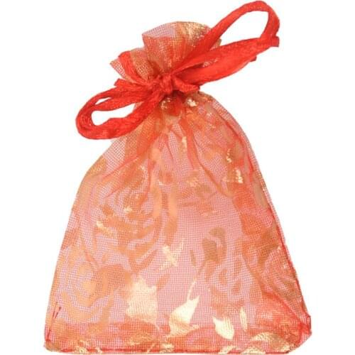 100Pc 7x9cm Rose Organza Drawstring Gift Jewelry Bags Pouches Wedding Xmas Party Gifts Bags Red