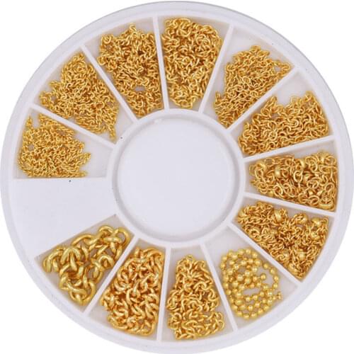 12 Types Golden Chain Nail Metal Decoration of Manicure Gold Nails Studs Charming 3D Accessoires DIY Different Nail Art Design