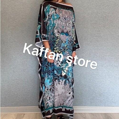 130*130 CM Kuwait Printed Loose Batwing Sleeve women Silk Kaftan Maxi dresses Traditional Muslim Abaya Robe Gowns for lady