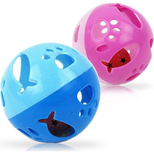 2Pcs Plastic Small Cat Pet Sound Toy Cat Toys Hollow Out Round Pet Colorful Playing Ball Toys With Small Bell Cat Products