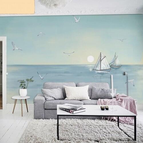 3D Mediterranean wallpaper sea view room Nordic hand painted abstract oil painting living room bedroom TV background wall mural