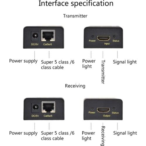D08B 4K 100m HDMI-compatible Extender Over Single Cat5e/Cat6 RJ45 Cable Extension Cord Converter Transmitter Receiver