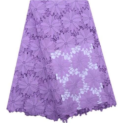 African Dry Lace Fabric High Quality Embroidered Nigerian Guipure Laces Fabric Purple Water Soluble For Party Lace 5 Yards 1831