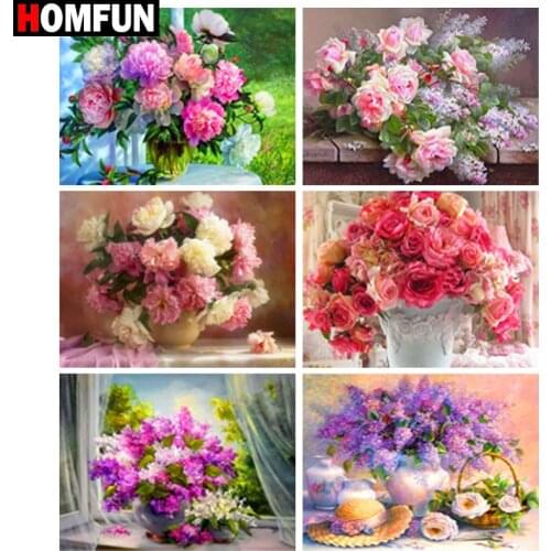 HOMFUN Diamond Painting Cross Stitch "Flower landscape" Full Square Round Diy 5d Diamond Embroidery Picture Rhinestone Art
