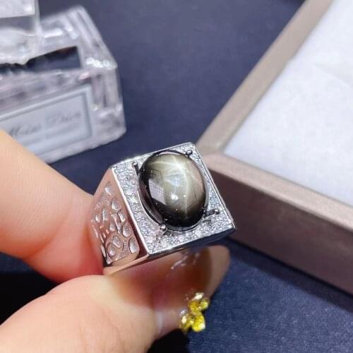 Big size masculine ring black Star Sapphire gemstone ring for men 925 sterling silver men birthday gift souvenir love man gift