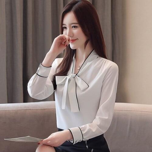 Chikichi White Chiffon Shirt Women 2021 New Autumn Korean Fashion Bow Top Office Lady Long Sleeve Blouse Special Sales