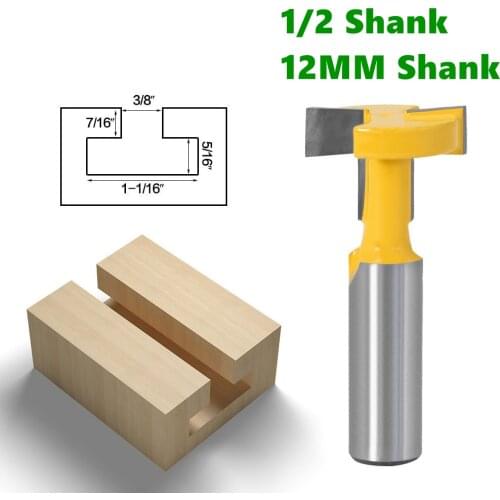 1pc 12mm or 1/2 Inch Shank Milling Cutter T-Slot Handle Router Bit Tungsten Carbide Slotting Straight for Wood