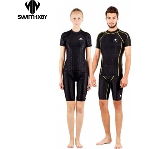 HXBY Professional Shark Swimsuit Short Sleeve Swim Shirt Men Swimwear Women Swimming Pants Womens Swim Wear Plus Size Swimsuits