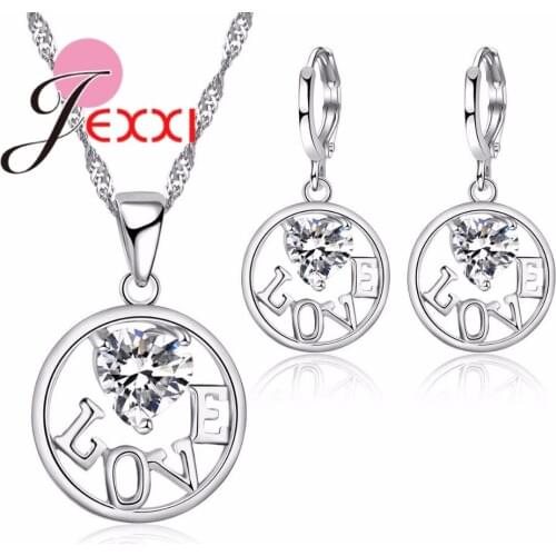 925 Sterling Silver for Women Wedding Necklace Pendant Hoop Earrings Trendy Love Heart Cubic Zirconia Jewelry Set