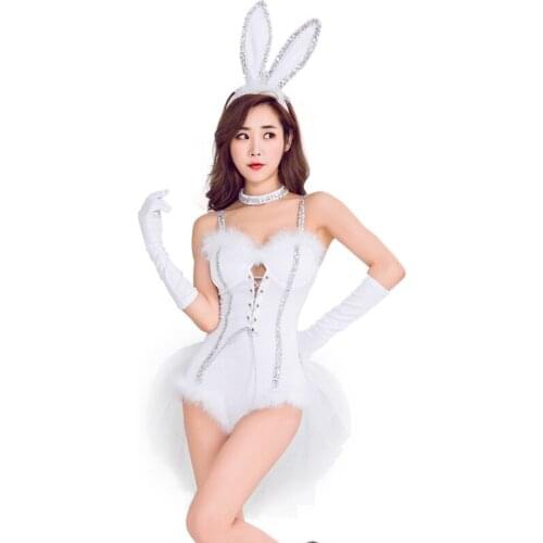 Rabbit Girl Short Jumpsuit Ears Set Sexy Easter Bunny Cosplay Costumes Alice Rabbit Cosplay Halloween Costumes Party Dresses