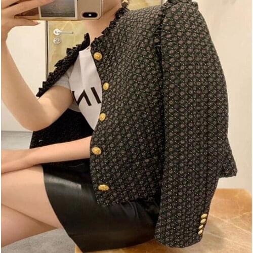 French style small fragrance silk printed short jacket women elegant single breasted slim o-neck outwear