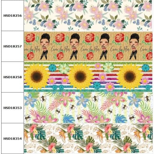 25mm 38mm 75mm Flower Star Printed Grosgrain Ribbon Party Decoration 10 Yards DIY Bow Bag Material Handmade 10Y