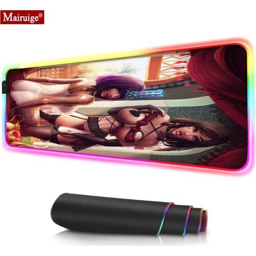 Anime Big Ass Hips Girl Bikini LED Mousepad RGB Sexy Breasts Glow Colorful Gamer XXL Black Mouse Pad 900x400mm Gaing Mouse Mat
