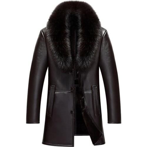 Fur Fox Collar Leather Jacket Men Clothing Wool Liner Tops Winter Mens Sheepskin Coat Plus Size 55xl Chaqueta Hombre ZT66022
