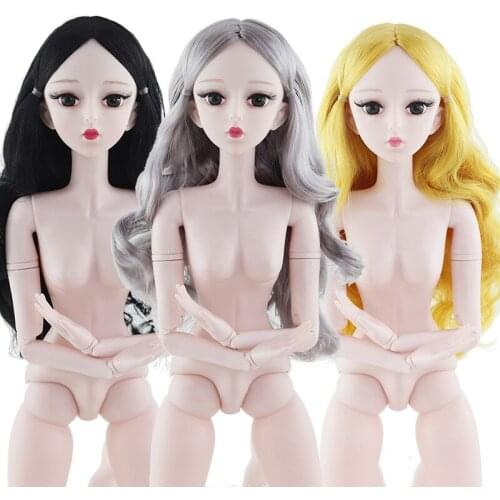 New Long 60cm BJD Dolls 3D Eyes Female Naked Nude Doll 21 Movable Jointed Body Accessories Dolls Toy For Girls Gift