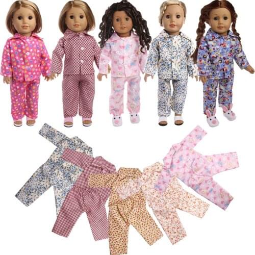 Doll Pajamas For 18Inch American & 43Cm Baby New Born Long Sleeve Small Floral Shirt Pajamas For Our Generation Doll Daily Life