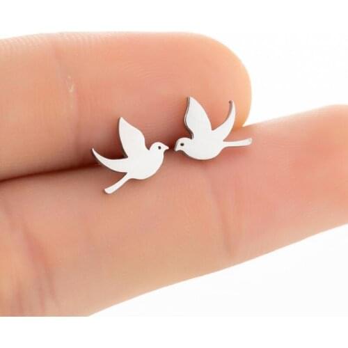 Cute Stainless Steel Bird Earrings Minimalist Anti-allergy Piercing Stud Earring Bijoux Swallow Pendientes Tiny Ear Accessory