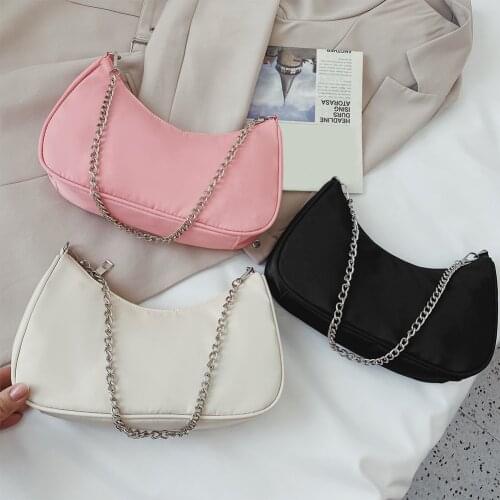 Fashion Women Purses Handbag Solid Color Casual Underarm Bag Female Chain Shoulder Pouch Ladies Nylon Top-handle Clutches
