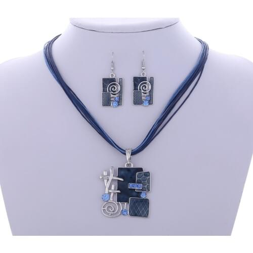 Colorful Multi Layers Necklace Earring Set For Women Pendant Enamel Jewelry Set Statement Chocker Necklace Accessory