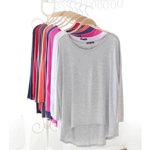 New Cotton Spring Female Long Sleeve T Shirt Women O Neck Bat Sleeve Casual Loose Big Size Asymmetric Long T-shirts Top