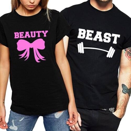 Couple Clothes Lovers Female Male Casual Top Letter Print Beast&beauty T-Shirt Matching Couple T Shirt New Tshirt