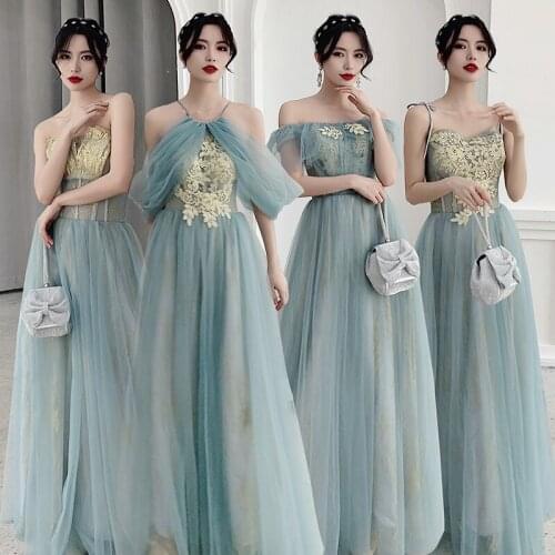 Bridesmaids Dresses Illusion Embroidery Crystal Sleeveless V-Neck Floor-Length Spaghetti Straps Women Wedding Party Gown E279