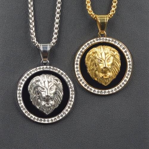 Drop shipping Hip Hop Iced Out Micro Pave Cubic Zircon Lion Head Gold Color Pendant Necklace Charm For Men Jewelry Gift