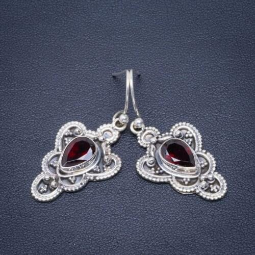 Natural Garnet Handmade Unique 925 Sterling Silver Earrings 1.5" B2536